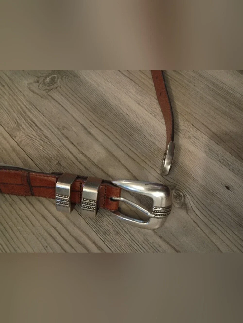 Classic Brown Leather Men's Belt with Silver Buckle